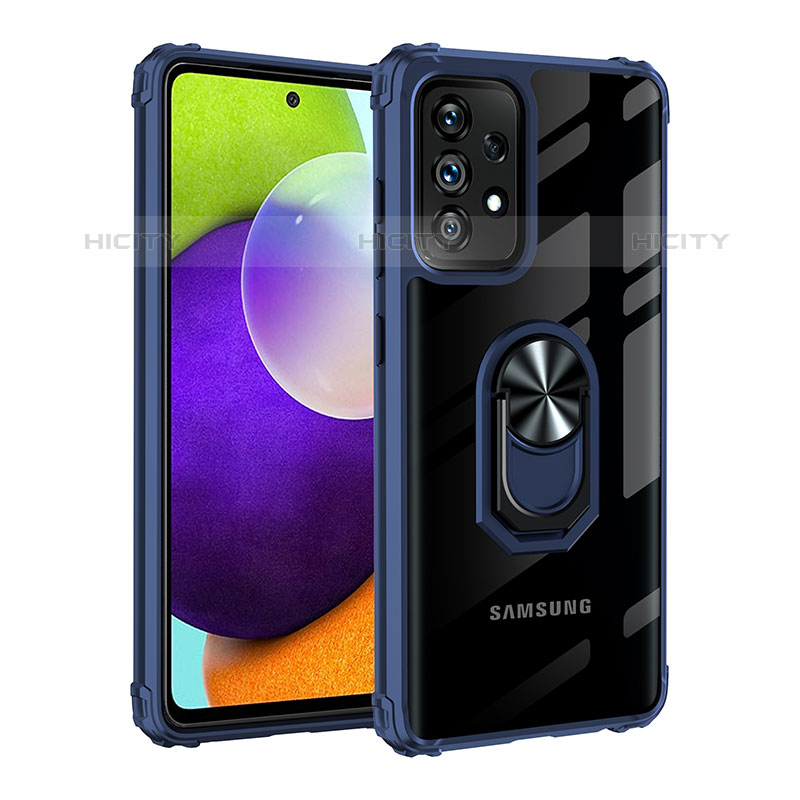 Custodia Silicone e Plastica Opaca Cover con Magnetico Anello Supporto MQ2 per Samsung Galaxy M32 5G Blu