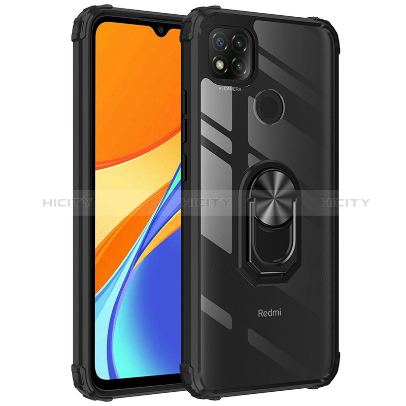 Custodia Silicone e Plastica Opaca Cover con Magnetico Anello Supporto MQ2 per Xiaomi POCO C3 Nero