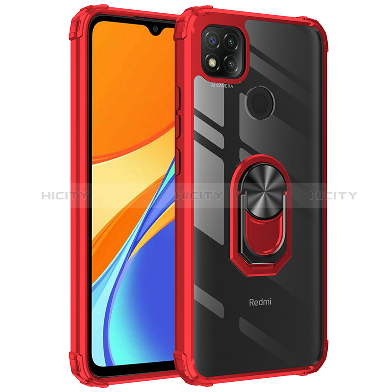 Custodia Silicone e Plastica Opaca Cover con Magnetico Anello Supporto MQ2 per Xiaomi POCO C31 Rosso