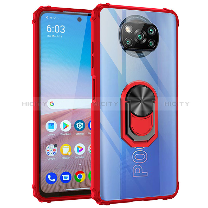 Custodia Silicone e Plastica Opaca Cover con Magnetico Anello Supporto MQ2 per Xiaomi Poco X3 NFC Rosso