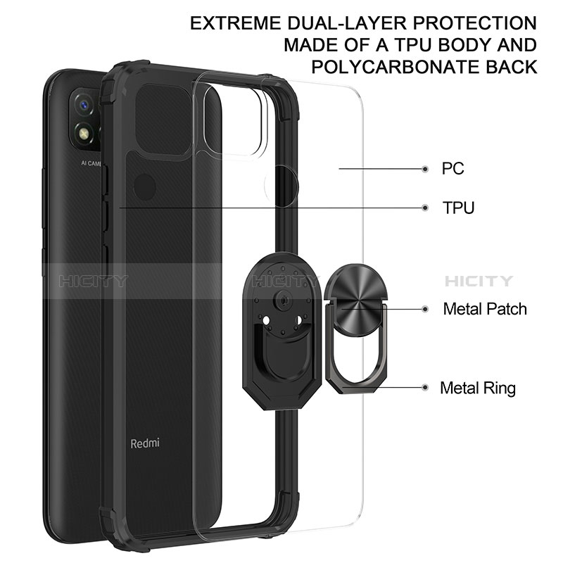 Custodia Silicone e Plastica Opaca Cover con Magnetico Anello Supporto MQ2 per Xiaomi Redmi 9 Activ