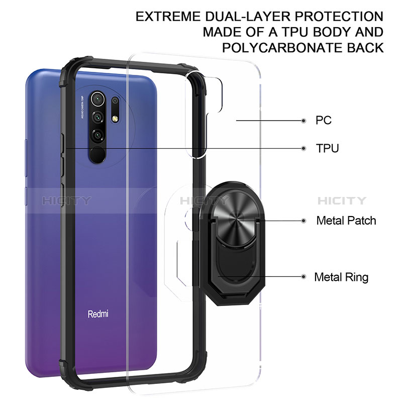 Custodia Silicone e Plastica Opaca Cover con Magnetico Anello Supporto MQ2 per Xiaomi Redmi 9 Prime India