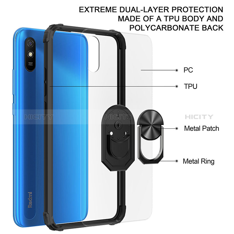 Custodia Silicone e Plastica Opaca Cover con Magnetico Anello Supporto MQ2 per Xiaomi Redmi 9A