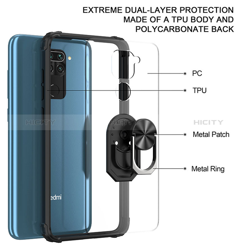 Custodia Silicone e Plastica Opaca Cover con Magnetico Anello Supporto MQ2 per Xiaomi Redmi Note 9