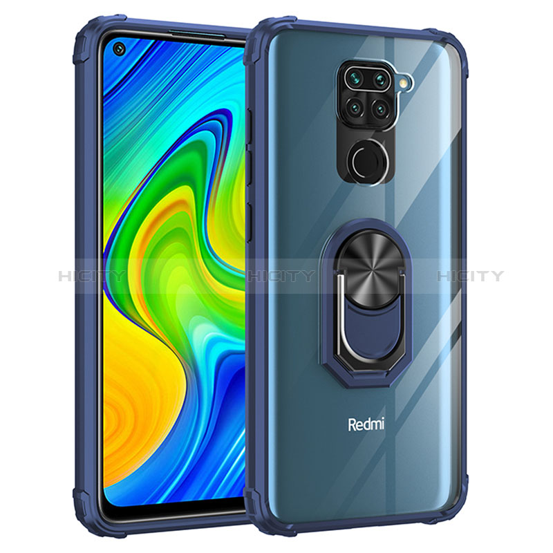 Custodia Silicone e Plastica Opaca Cover con Magnetico Anello Supporto MQ2 per Xiaomi Redmi Note 9 Blu