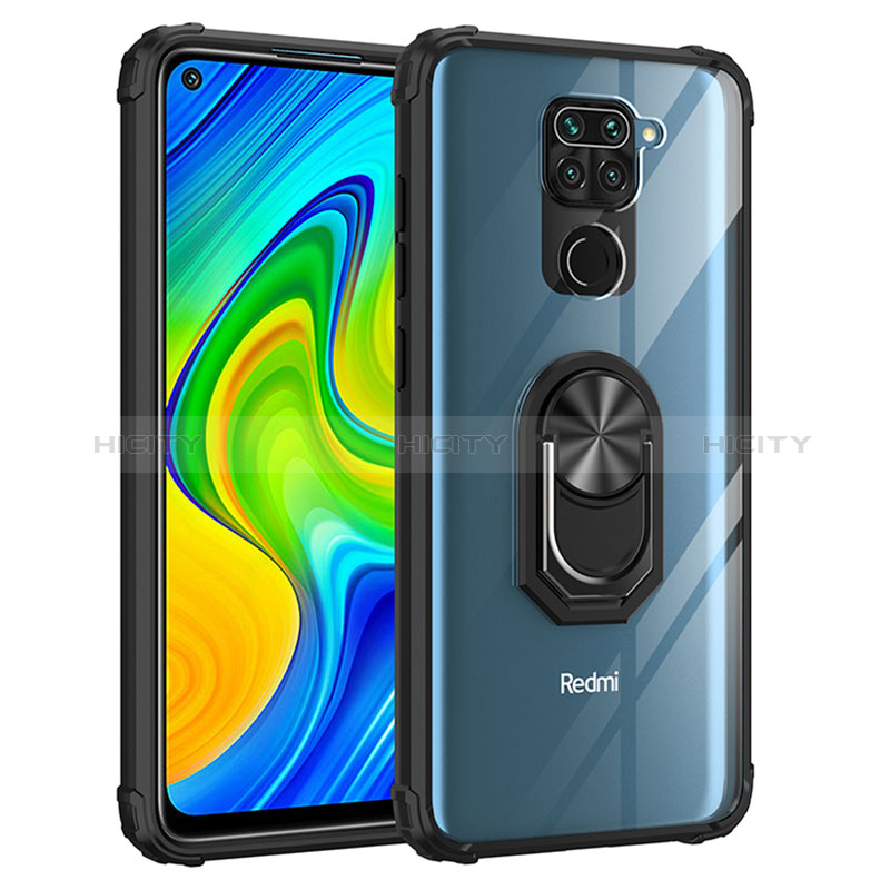 Custodia Silicone e Plastica Opaca Cover con Magnetico Anello Supporto MQ2 per Xiaomi Redmi Note 9 Nero