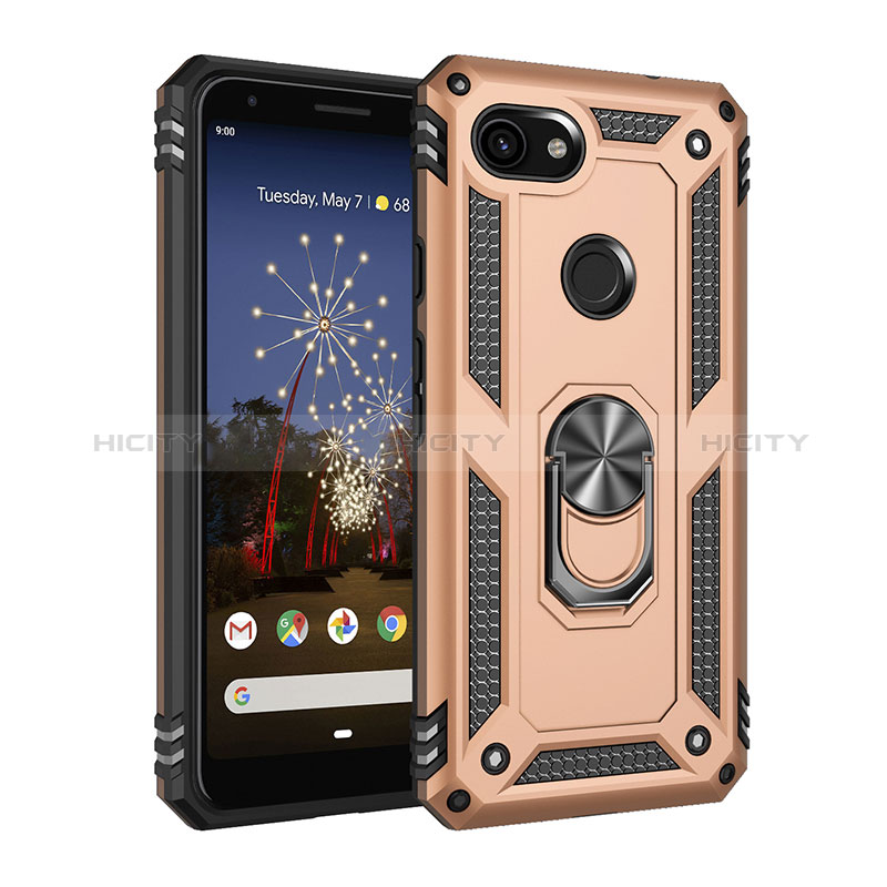 Custodia Silicone e Plastica Opaca Cover con Magnetico Anello Supporto MQ3 per Google Pixel 3a XL Oro