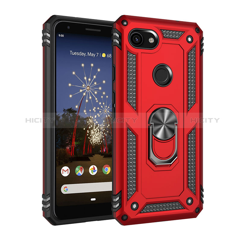 Custodia Silicone e Plastica Opaca Cover con Magnetico Anello Supporto MQ3 per Google Pixel 3a XL Rosso