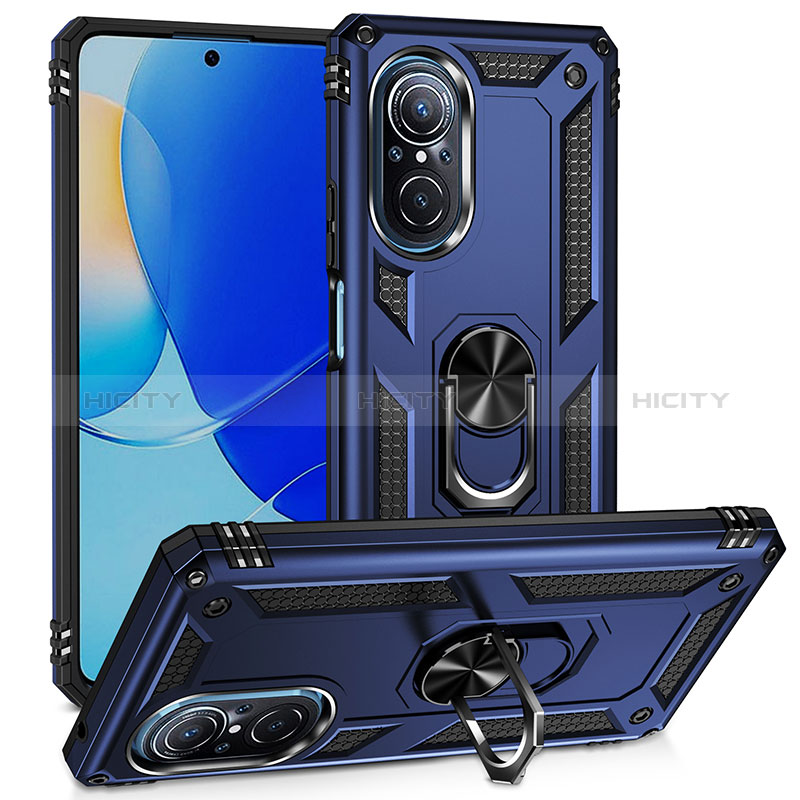 Custodia Silicone e Plastica Opaca Cover con Magnetico Anello Supporto MQ3 per Huawei Nova 9 SE Blu