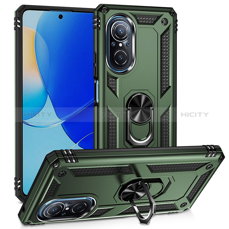 Custodia Silicone e Plastica Opaca Cover con Magnetico Anello Supporto MQ3 per Huawei Nova 9 SE Verde Notte