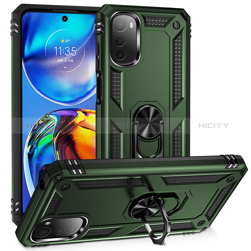 Custodia Silicone e Plastica Opaca Cover con Magnetico Anello Supporto MQ3 per Motorola Moto E32 Verde