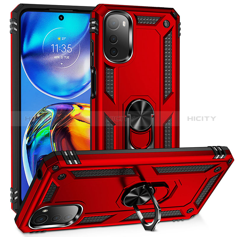 Custodia Silicone e Plastica Opaca Cover con Magnetico Anello Supporto MQ3 per Motorola Moto E32s Rosso