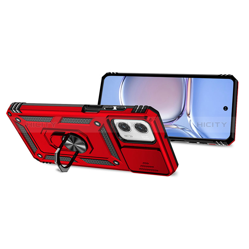 Custodia Silicone e Plastica Opaca Cover con Magnetico Anello Supporto MQ3 per Motorola Moto G 5G (2023) Rosso