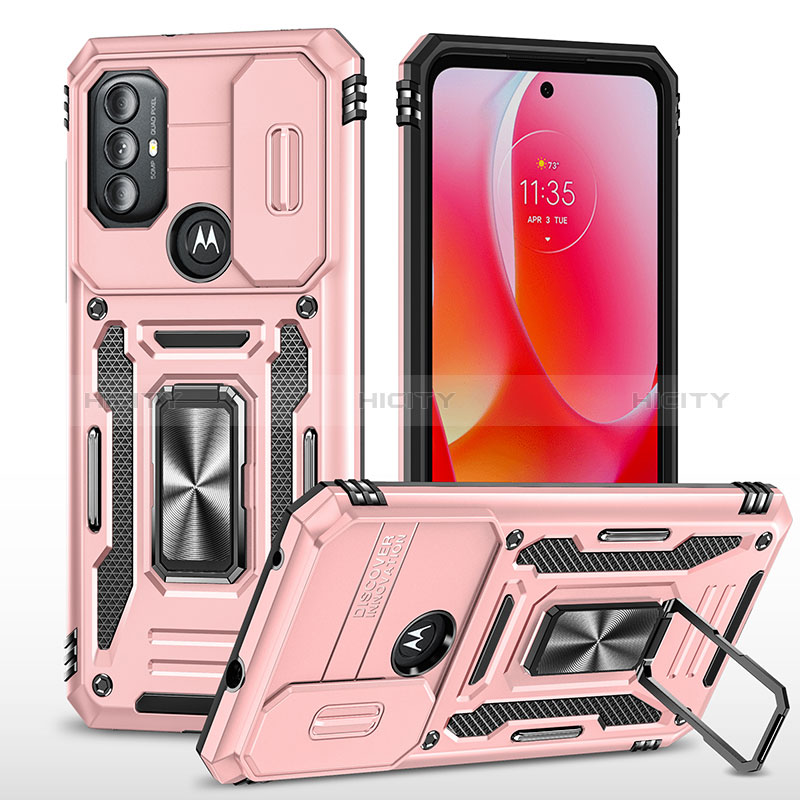 Custodia Silicone e Plastica Opaca Cover con Magnetico Anello Supporto MQ3 per Motorola Moto G Play (2023) Oro Rosa