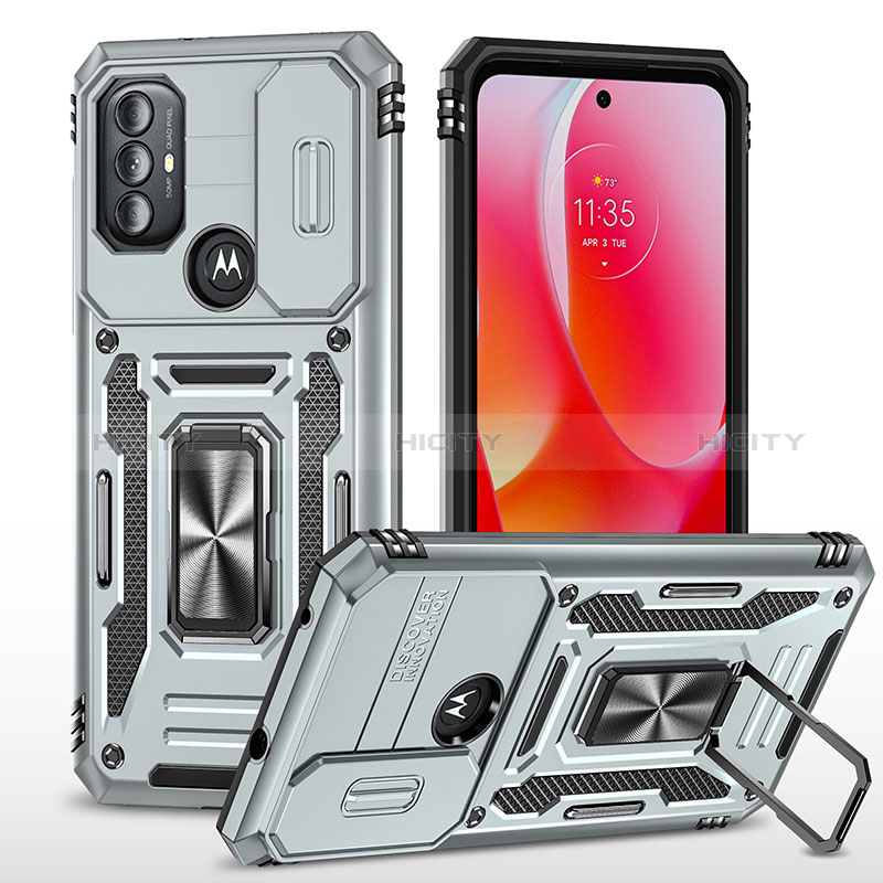 Custodia Silicone e Plastica Opaca Cover con Magnetico Anello Supporto MQ3 per Motorola Moto G Power (2022) Grigio