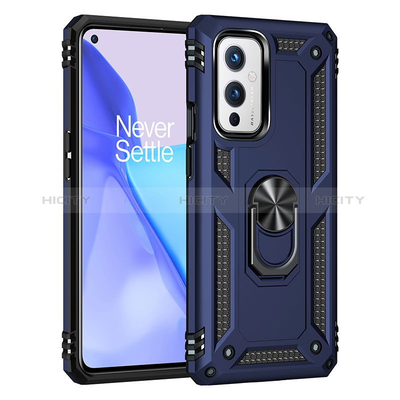 Custodia Silicone e Plastica Opaca Cover con Magnetico Anello Supporto MQ3 per OnePlus 9 5G Blu