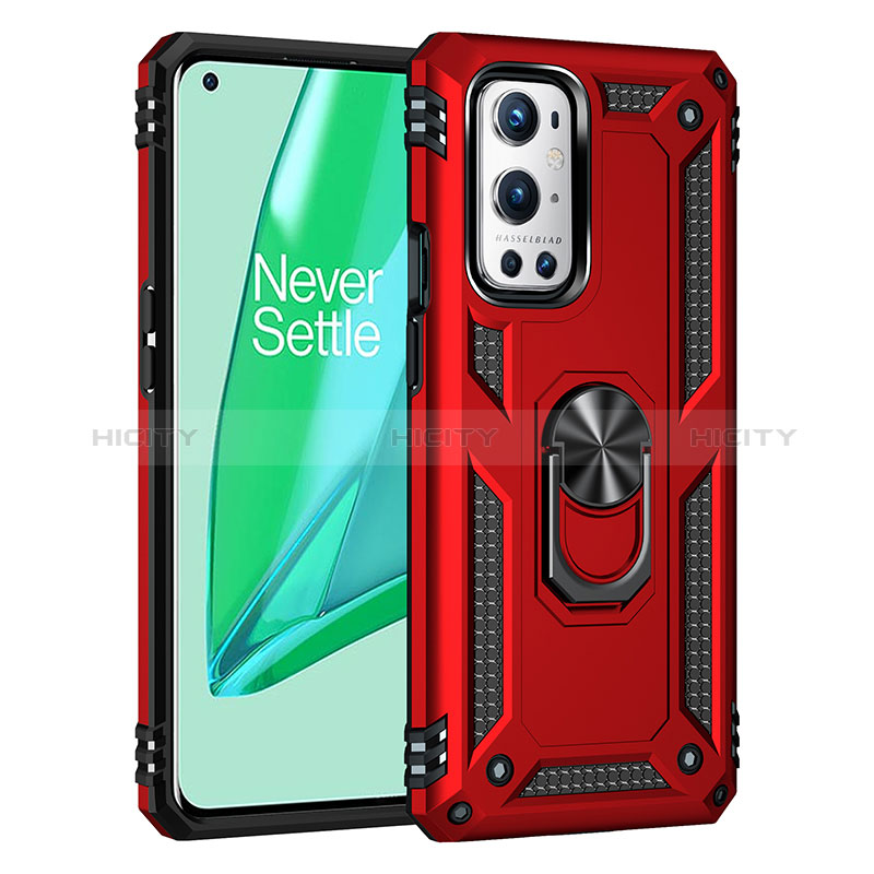 Custodia Silicone e Plastica Opaca Cover con Magnetico Anello Supporto MQ3 per OnePlus 9 Pro 5G Rosso