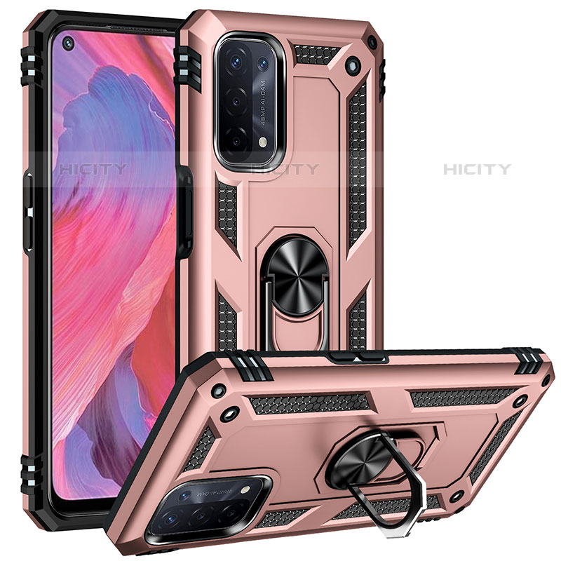 Custodia Silicone e Plastica Opaca Cover con Magnetico Anello Supporto MQ3 per OnePlus Nord N200 5G Oro Rosa