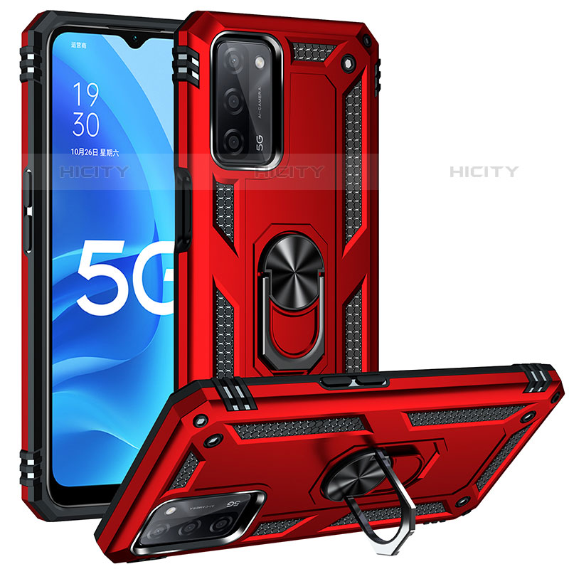 Custodia Silicone e Plastica Opaca Cover con Magnetico Anello Supporto MQ3 per Oppo A53s 5G Rosso