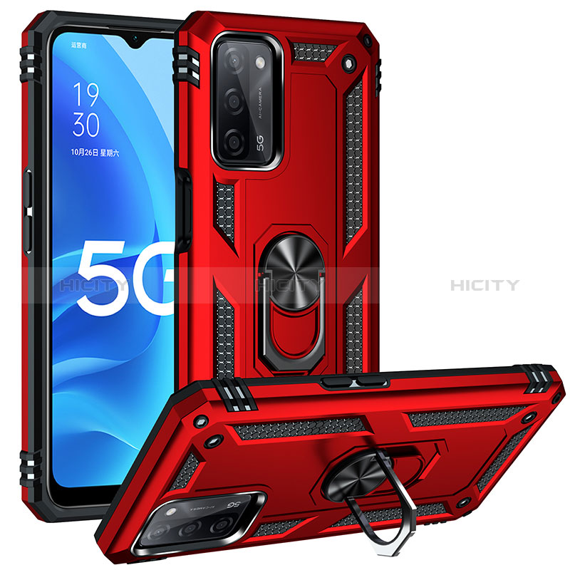 Custodia Silicone e Plastica Opaca Cover con Magnetico Anello Supporto MQ3 per Oppo A56 5G Rosso