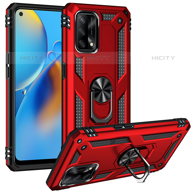 Custodia Silicone e Plastica Opaca Cover con Magnetico Anello Supporto MQ3 per Oppo A74 4G Rosso