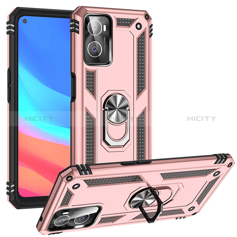 Custodia Silicone e Plastica Opaca Cover con Magnetico Anello Supporto MQ3 per Oppo A76 Oro Rosa