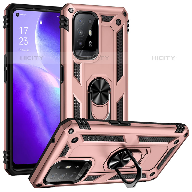 Custodia Silicone e Plastica Opaca Cover con Magnetico Anello Supporto MQ3 per Oppo A94 5G Oro Rosa