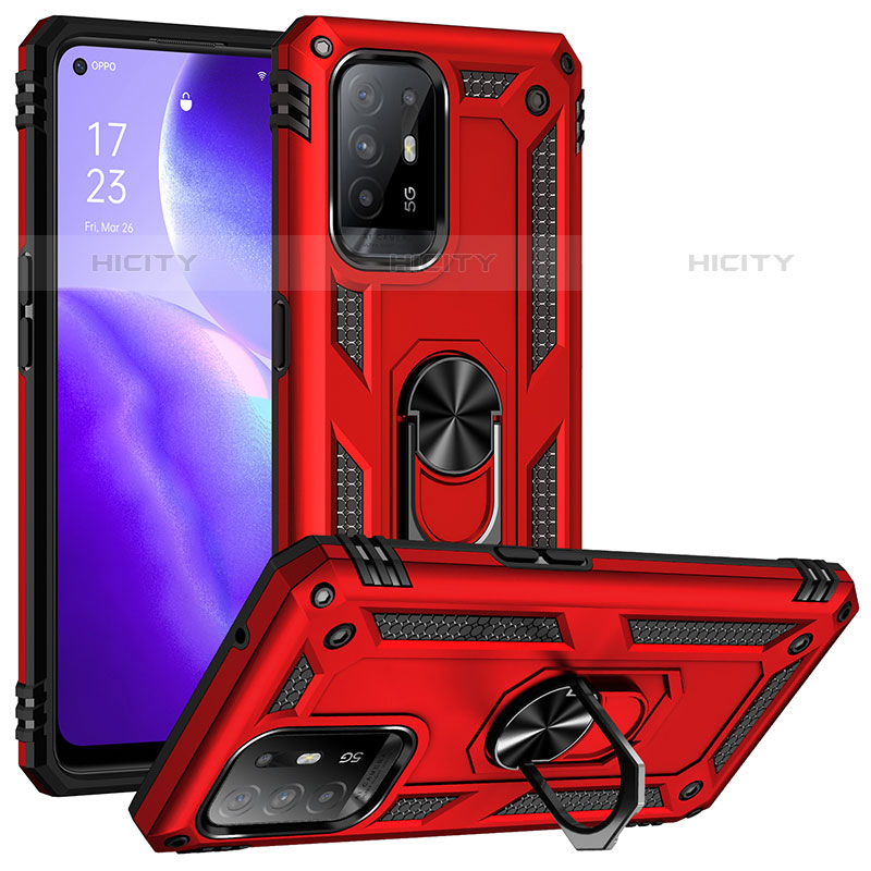 Custodia Silicone e Plastica Opaca Cover con Magnetico Anello Supporto MQ3 per Oppo A94 5G Rosso