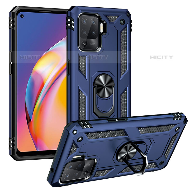 Custodia Silicone e Plastica Opaca Cover con Magnetico Anello Supporto MQ3 per Oppo Reno5 F Blu