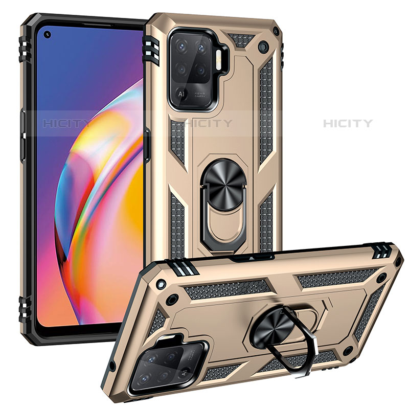 Custodia Silicone e Plastica Opaca Cover con Magnetico Anello Supporto MQ3 per Oppo Reno5 Lite Oro