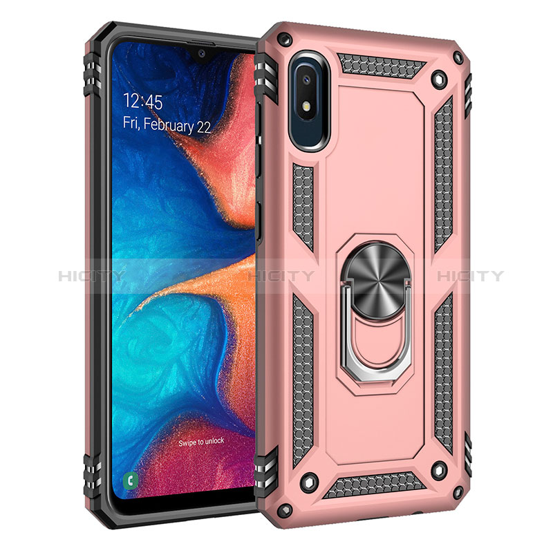 Custodia Silicone e Plastica Opaca Cover con Magnetico Anello Supporto MQ3 per Samsung Galaxy A10e Oro Rosa