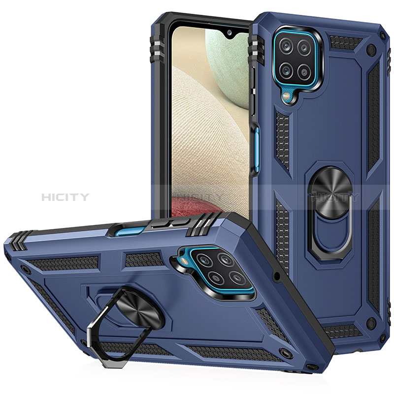 Custodia Silicone e Plastica Opaca Cover con Magnetico Anello Supporto MQ3 per Samsung Galaxy A12 5G Blu