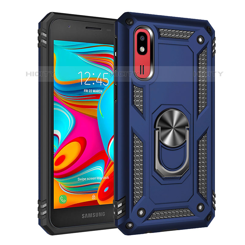 Custodia Silicone e Plastica Opaca Cover con Magnetico Anello Supporto MQ3 per Samsung Galaxy A2 Core A260F A260G Blu