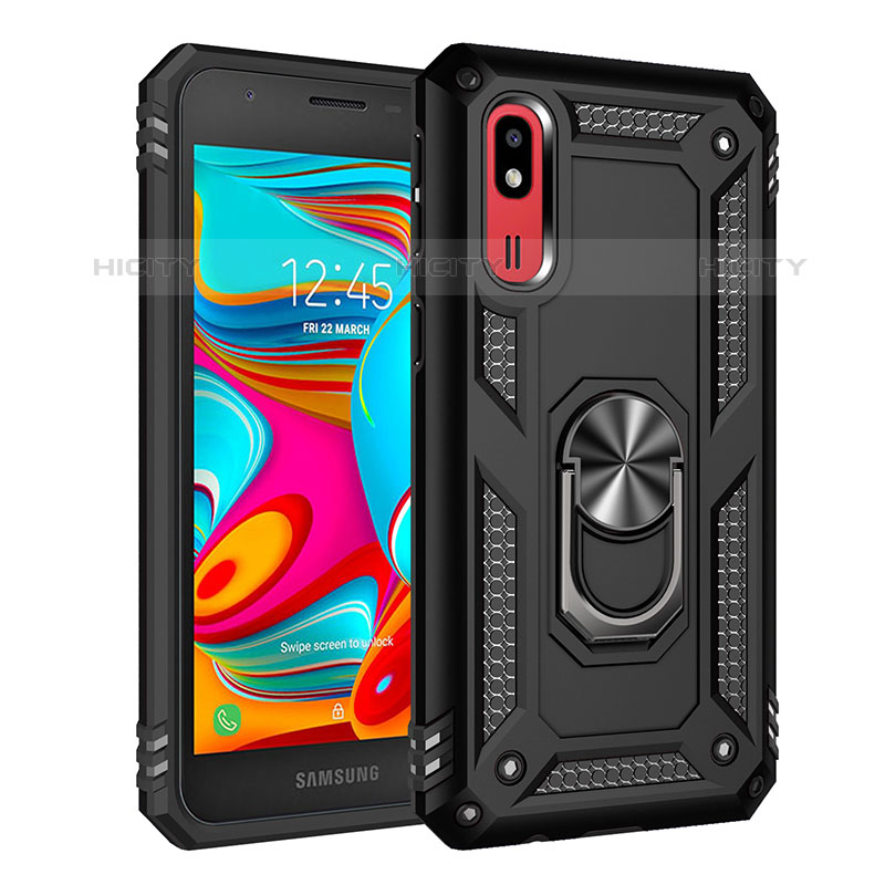 Custodia Silicone e Plastica Opaca Cover con Magnetico Anello Supporto MQ3 per Samsung Galaxy A2 Core A260F A260G Nero