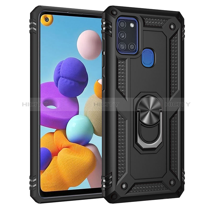 Custodia Silicone e Plastica Opaca Cover con Magnetico Anello Supporto MQ3 per Samsung Galaxy A21s