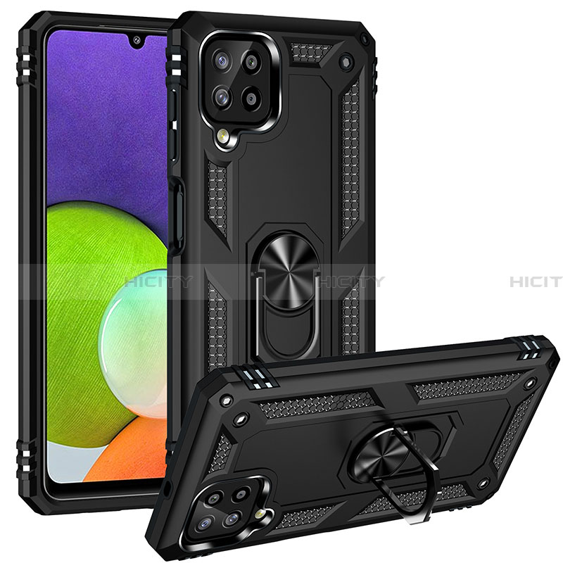 Custodia Silicone e Plastica Opaca Cover con Magnetico Anello Supporto MQ3 per Samsung Galaxy A22 4G Nero