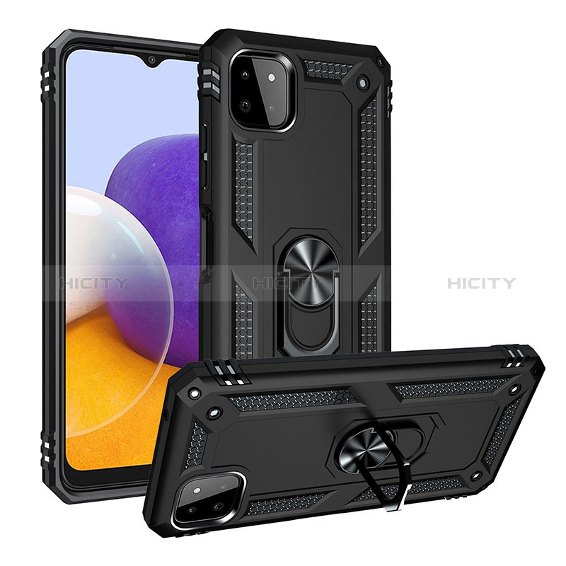 Custodia Silicone e Plastica Opaca Cover con Magnetico Anello Supporto MQ3 per Samsung Galaxy A22s 5G Nero