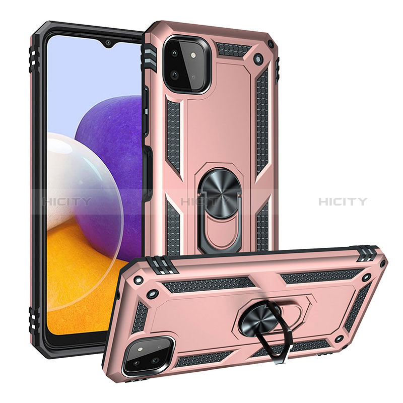 Custodia Silicone e Plastica Opaca Cover con Magnetico Anello Supporto MQ3 per Samsung Galaxy A22s 5G Oro Rosa