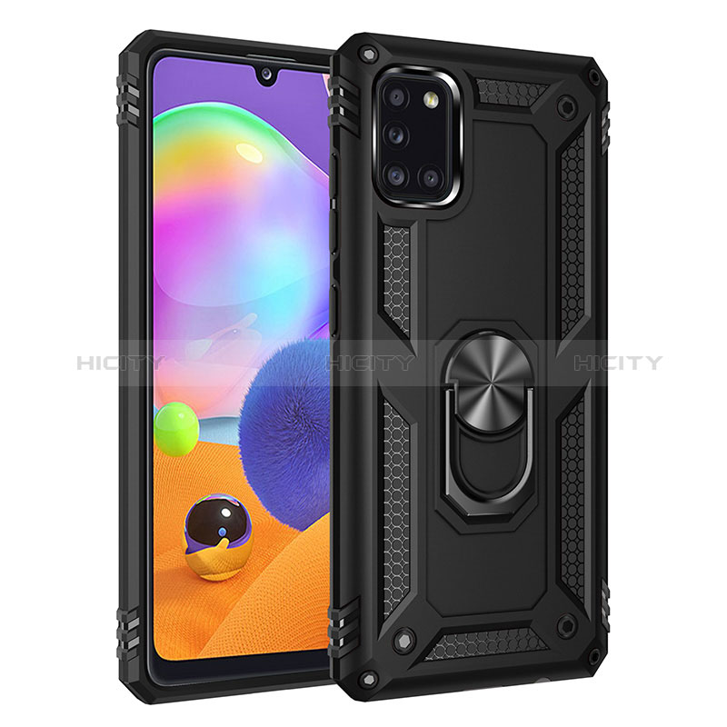 Custodia Silicone e Plastica Opaca Cover con Magnetico Anello Supporto MQ3 per Samsung Galaxy A31 Nero