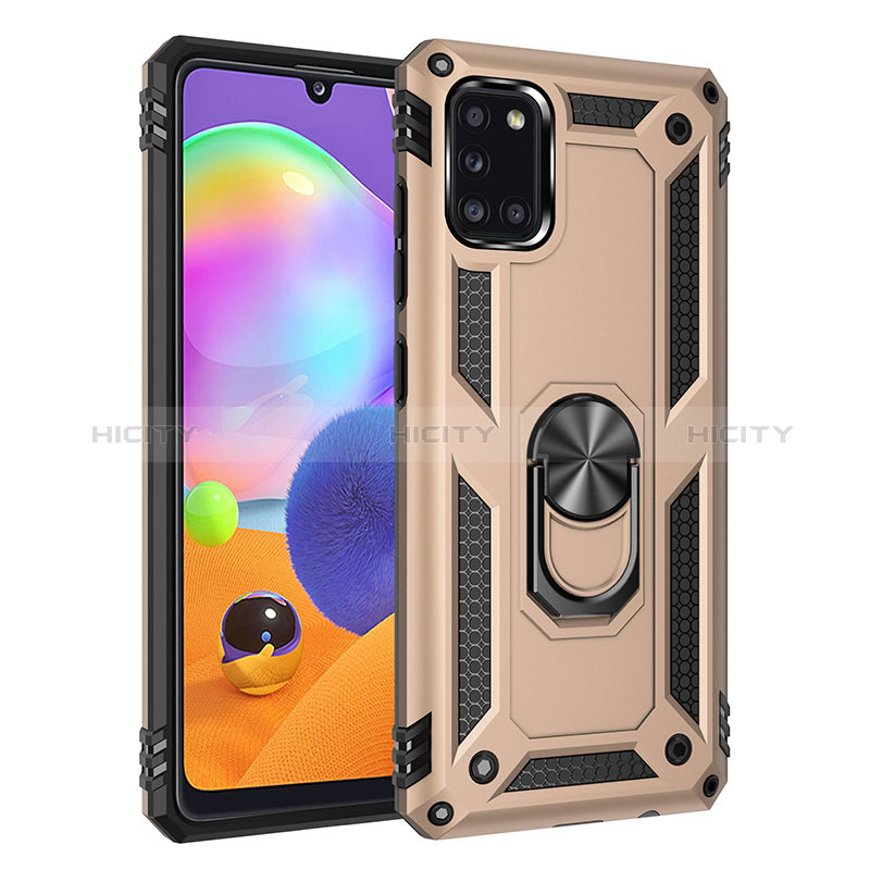 Custodia Silicone e Plastica Opaca Cover con Magnetico Anello Supporto MQ3 per Samsung Galaxy A31 Oro