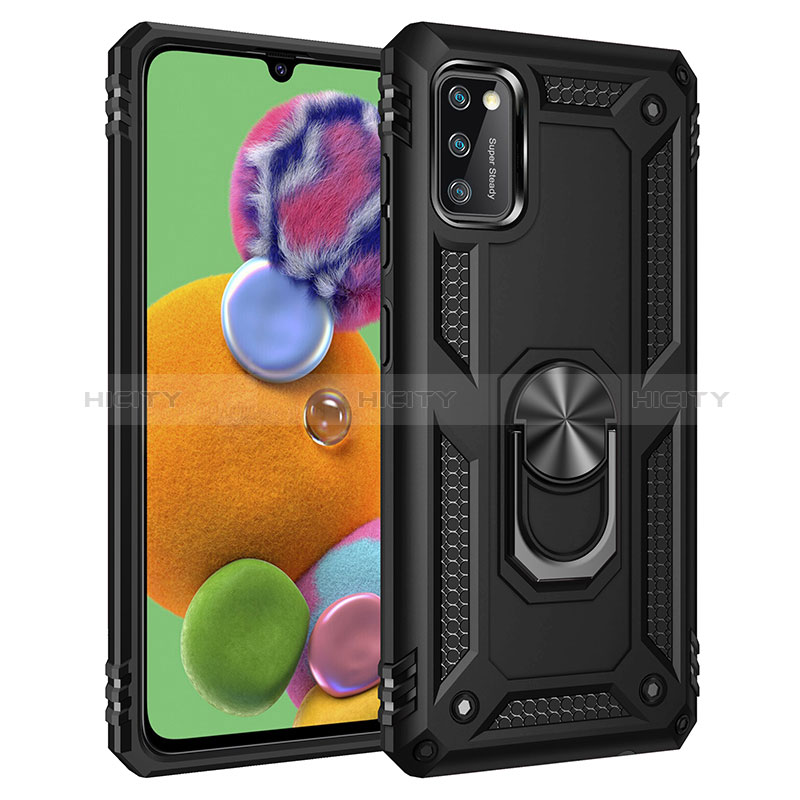 Custodia Silicone e Plastica Opaca Cover con Magnetico Anello Supporto MQ3 per Samsung Galaxy A41 Nero