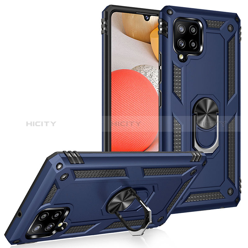 Custodia Silicone e Plastica Opaca Cover con Magnetico Anello Supporto MQ3 per Samsung Galaxy A42 5G Blu