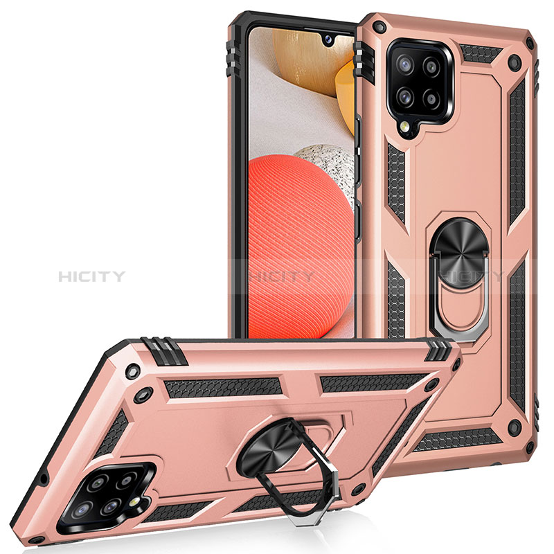 Custodia Silicone e Plastica Opaca Cover con Magnetico Anello Supporto MQ3 per Samsung Galaxy A42 5G Oro Rosa