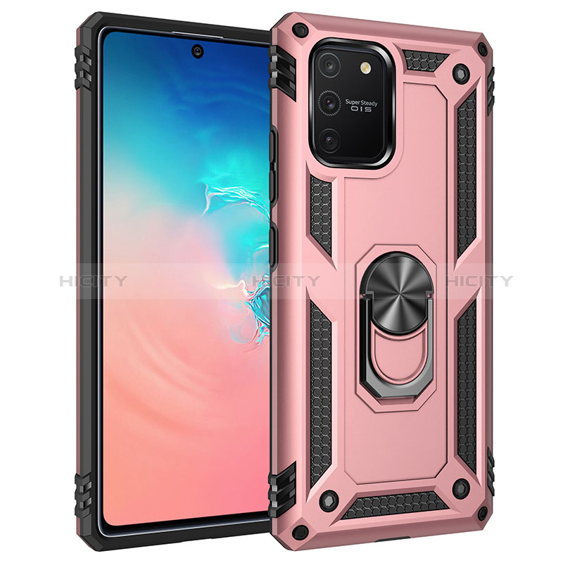 Custodia Silicone e Plastica Opaca Cover con Magnetico Anello Supporto MQ3 per Samsung Galaxy A91 Oro Rosa