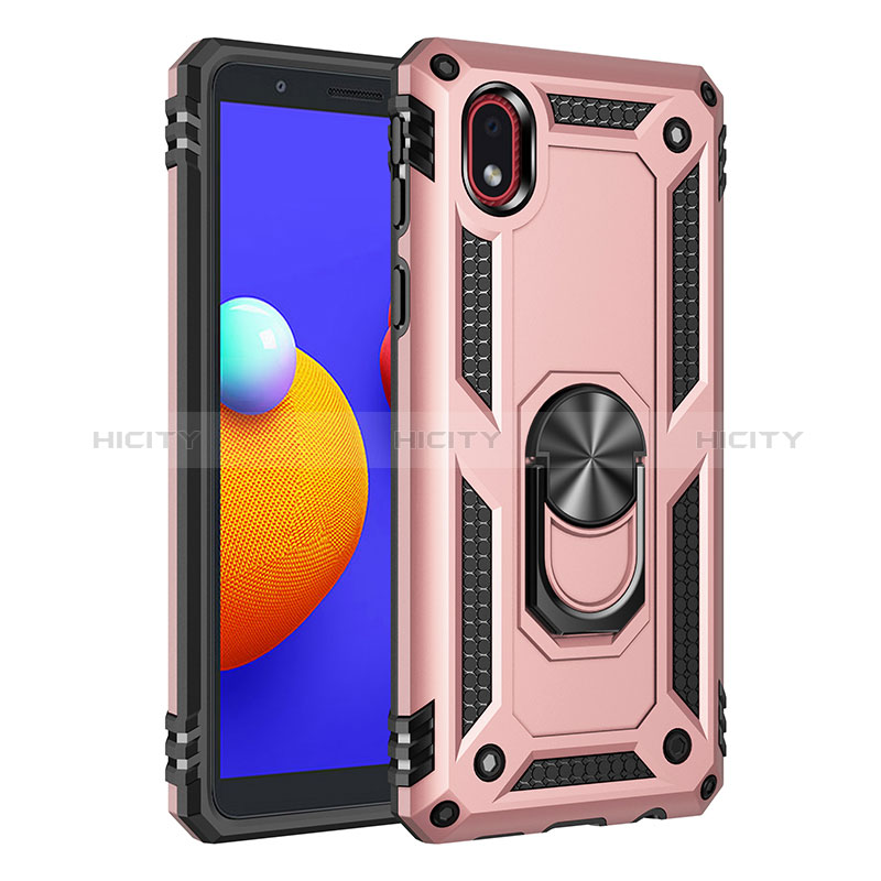 Custodia Silicone e Plastica Opaca Cover con Magnetico Anello Supporto MQ3 per Samsung Galaxy M01 Core Oro Rosa