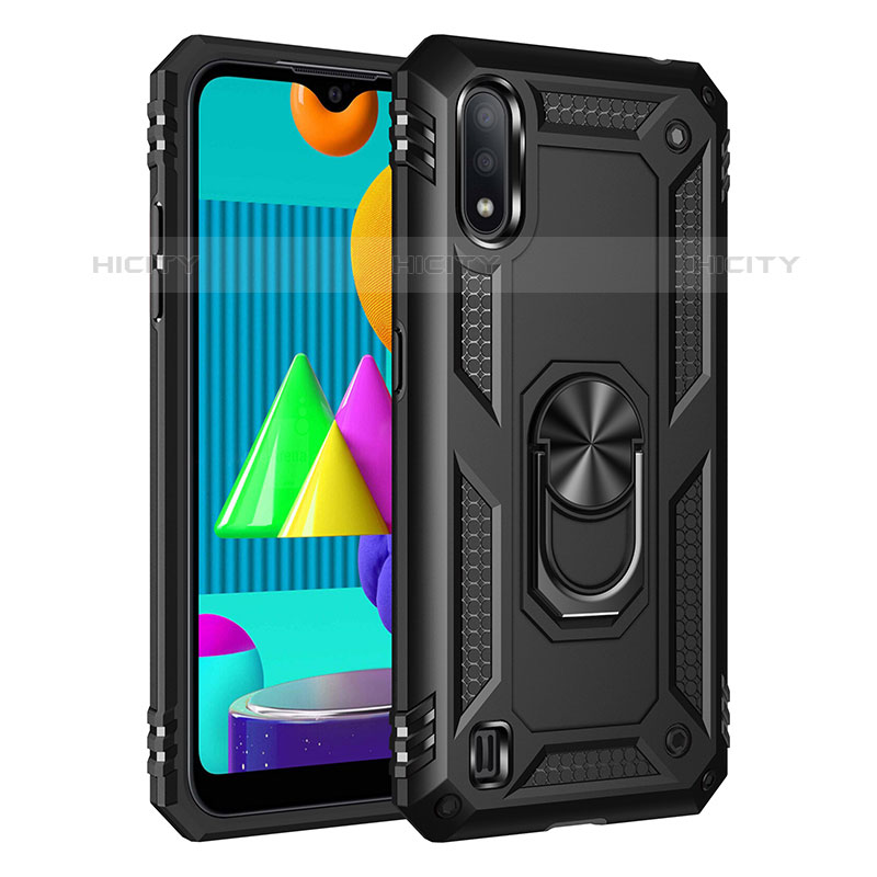 Custodia Silicone e Plastica Opaca Cover con Magnetico Anello Supporto MQ3 per Samsung Galaxy M01 Nero