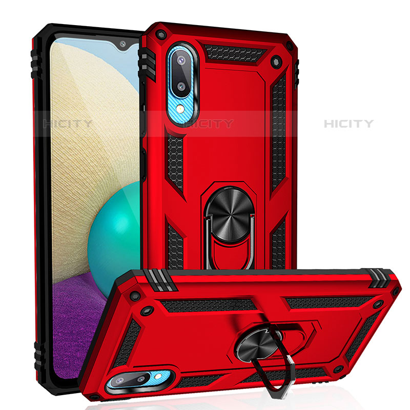 Custodia Silicone e Plastica Opaca Cover con Magnetico Anello Supporto MQ3 per Samsung Galaxy M02 Rosso