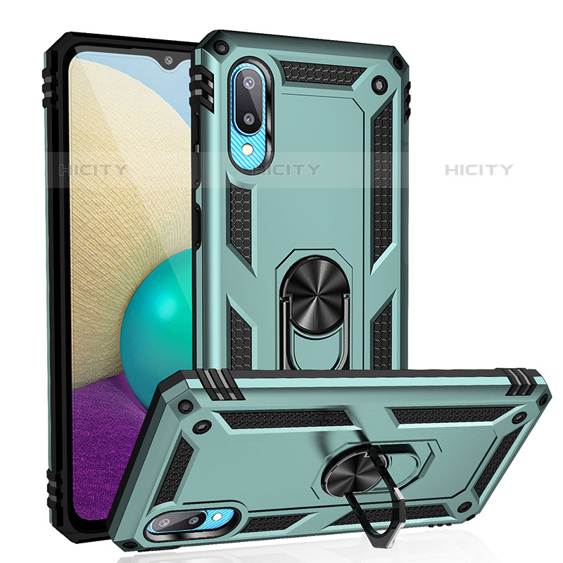 Custodia Silicone e Plastica Opaca Cover con Magnetico Anello Supporto MQ3 per Samsung Galaxy M02 Verde