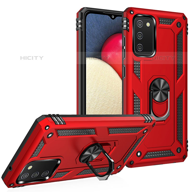 Custodia Silicone e Plastica Opaca Cover con Magnetico Anello Supporto MQ3 per Samsung Galaxy M02s Rosso