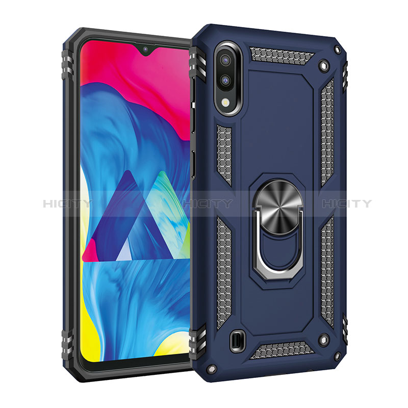 Custodia Silicone e Plastica Opaca Cover con Magnetico Anello Supporto MQ3 per Samsung Galaxy M10 Blu